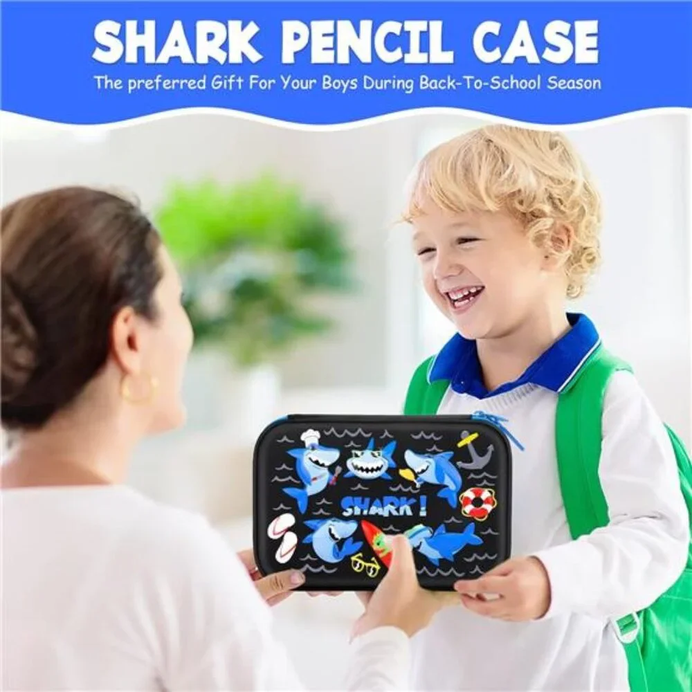 Cool Shark Pencil Case‎ for Boys: 3D EVA Organizer with Compartments for School